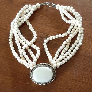 Silver and bone necklace